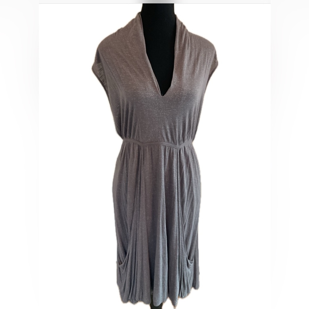 OXMO Elegant Gray Sleeveless belted roomy Dress